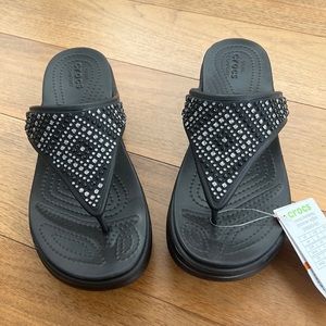 Crocs Diamente Black Wedge Sandals, NWT! Size 9